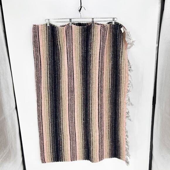 Modern colors Mexican blankets made in Mexico pink, tan & charcoal with fringe - Picture 1 of 3